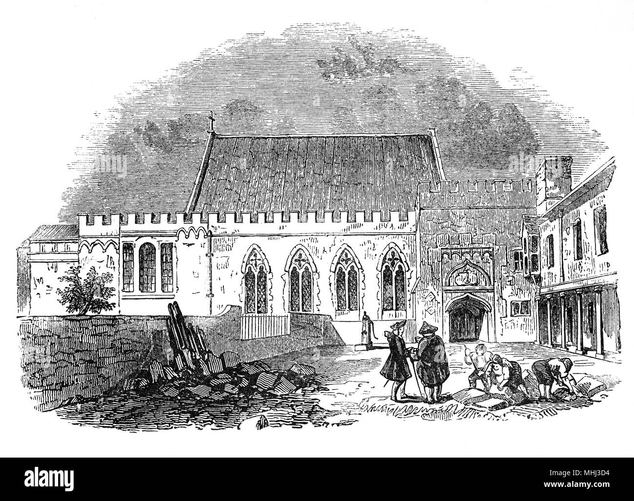 La cappella del palazzo di Ely o Ely House, London townhouse dei vescovi di Ely da 1290 a 1772. Il 17 ottobre 1546, James Butler, 9° Conte di Ormond, un potente Munster proprietario terriero che aveva servito in casa del Cardinale Wolsey nella sua gioventù, attraversato il nostro rissoso eterno vice di Irlanda, Sir Anthony St Leger, che era in visita a Londra con la sua famiglia. Essi sono stati invitati a cenare al palazzo di Ely, dove Ormond è stato avvelenato insieme con il suo maggiordomo e 16 della sua famiglia è stato ampiamente assunta in istruzioni di St Leger. Foto Stock