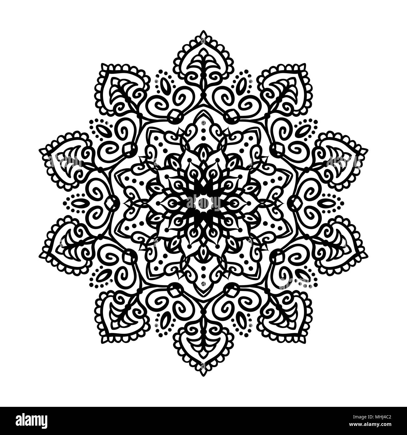Mandala Tattoo elemento di design. Ornamento rotondo decorazione. La linea flower pattern. Stilizzato motivo floreale. Simbolo di chakra per la meditazione yoga logo. Complesso Illustrazione Vettoriale