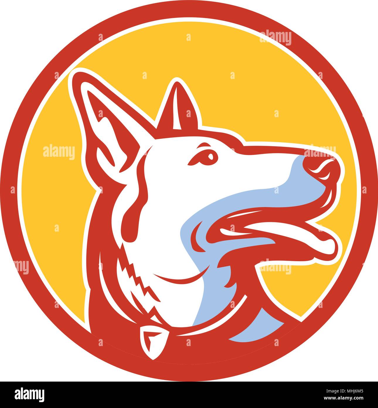 Icona di mascotte illustrazione della testa di un cane di polizia, pastore tedesco, Alsaziano cane lupo o talvolta abbreviato come GSD cercando insieme all'interno del cerchio view Illustrazione Vettoriale