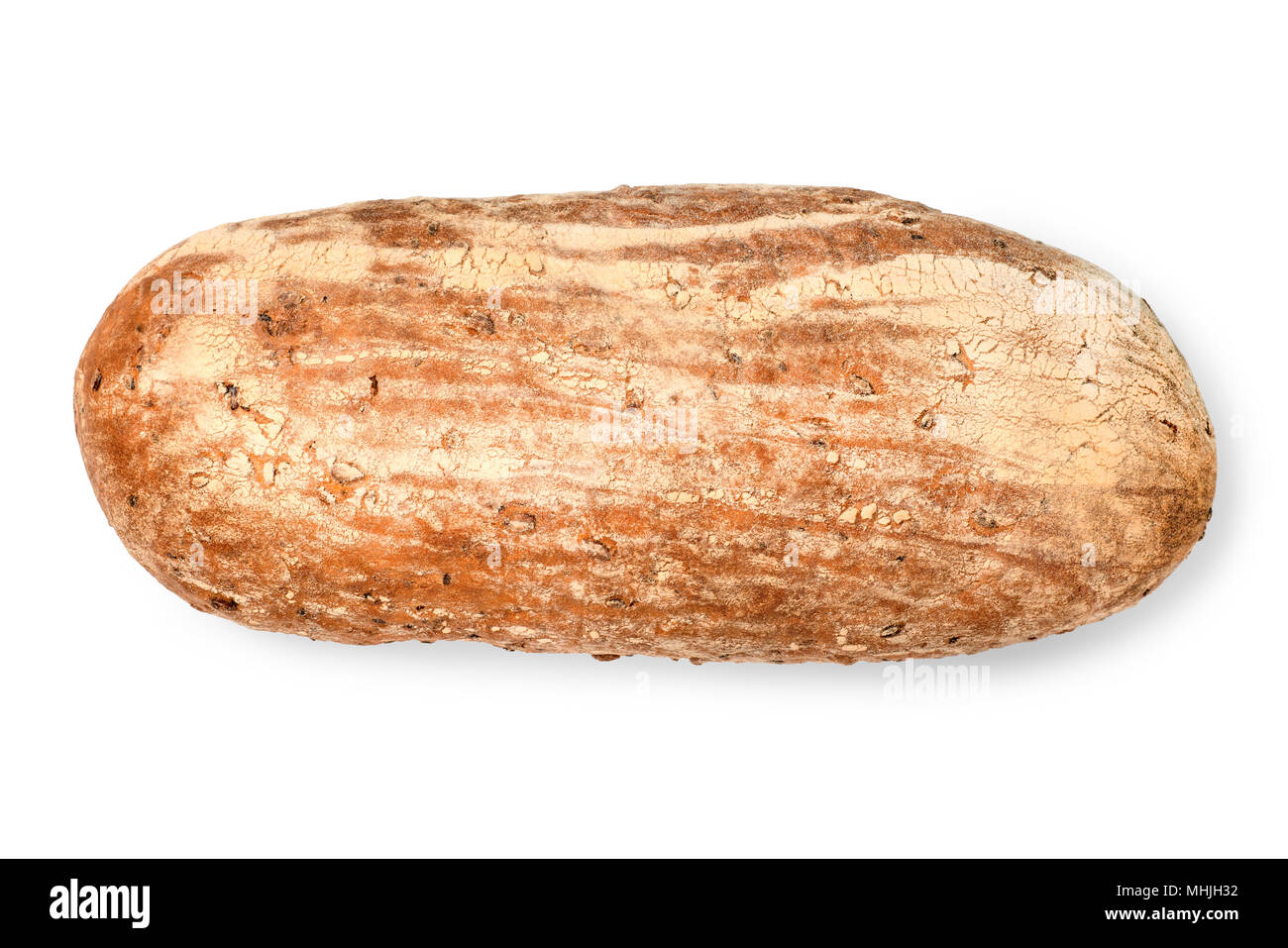 Grande focaccia di fresco il pane fatto in casa vista dall'alto. Isolato su bianco con tracciato di ritaglio Foto Stock