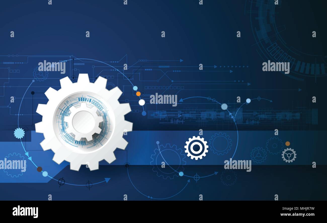 Illustrazione di vettore ruota dentata e la scheda a circuito stampato, Hi-tech la tecnologia digitale e l'ingegneria delle telecomunicazioni digitali concetto tecnologico. Abstract futuristici Illustrazione Vettoriale