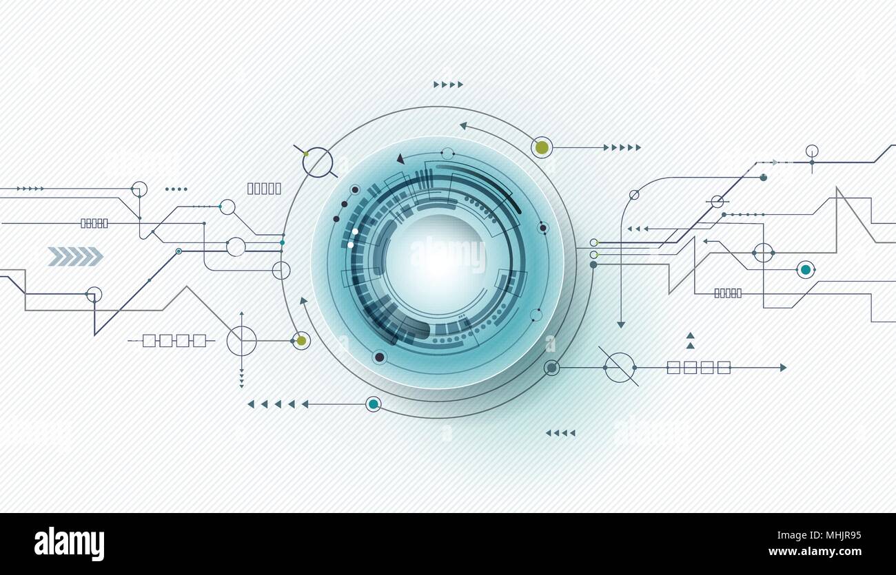 Illustrazione Vettoriale futuristico astratta eyeball sulla scheda a circuito stampato, alta tecnologia del computer. La luce verde e blu colore di sfondo Illustrazione Vettoriale