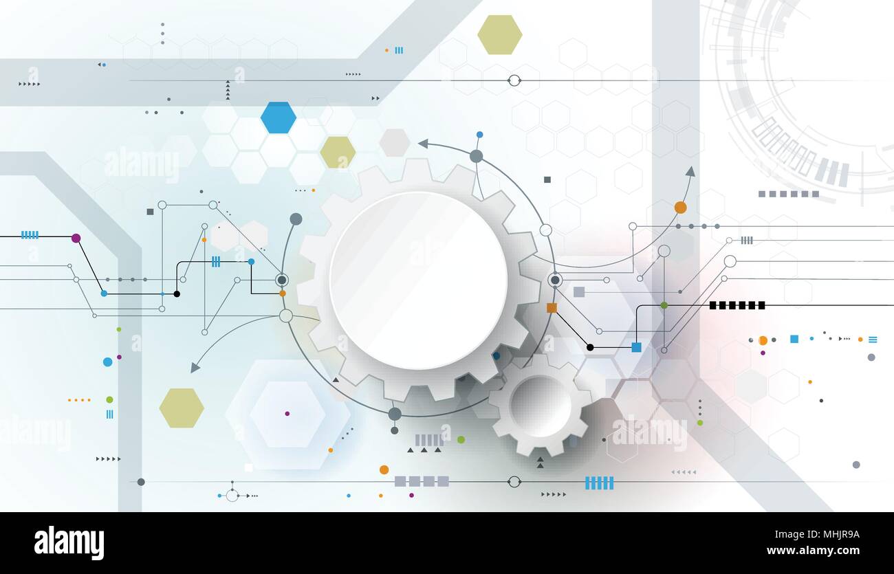 Illustrazione Vettoriale, ingranaggio ruota e scheda a circuito stampato, Hi-tech la tecnologia digitale e l'ingegneria digitale moderna tecnologia delle telecomunicazioni concetto. Illustrazione Vettoriale