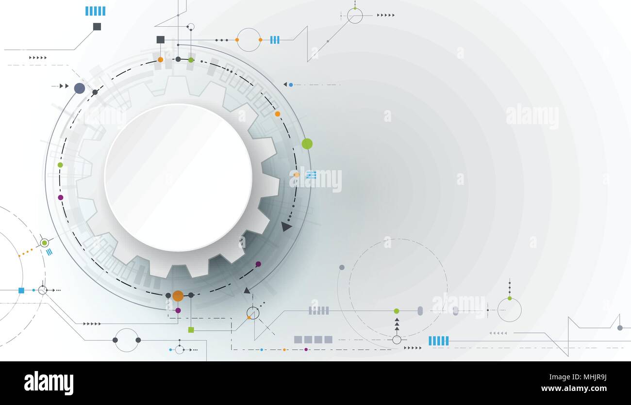 Illustrazione Vettoriale, ingranaggio ruota e scheda a circuito stampato, Hi-tech la tecnologia digitale e l'ingegneria digitale moderna tecnologia delle telecomunicazioni concetto. Illustrazione Vettoriale
