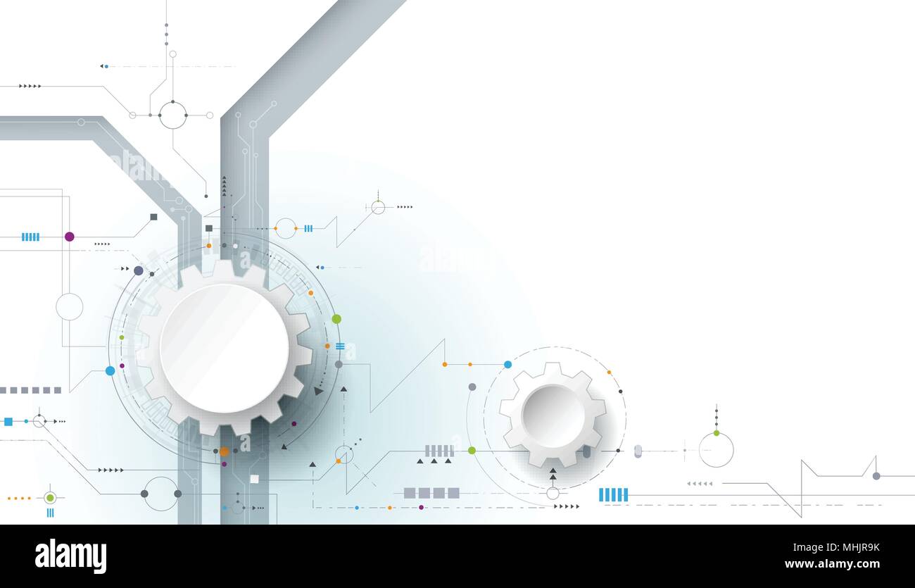 Illustrazione Vettoriale, ingranaggio ruota e scheda a circuito stampato, Hi-tech la tecnologia digitale e l'ingegneria digitale moderna tecnologia delle telecomunicazioni concetto. Illustrazione Vettoriale