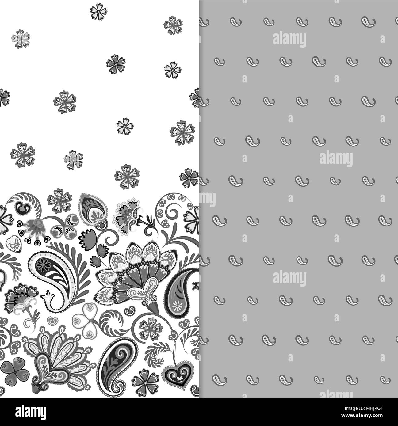 Indian Pattern Impostato Luminose Decorazioni Floreali Disegnata A Mano La Texture Per I Vestiti Biancheria Tessuto Del Vestito Ecc Grigio E Bianco Immagine E Vettoriale Alamy