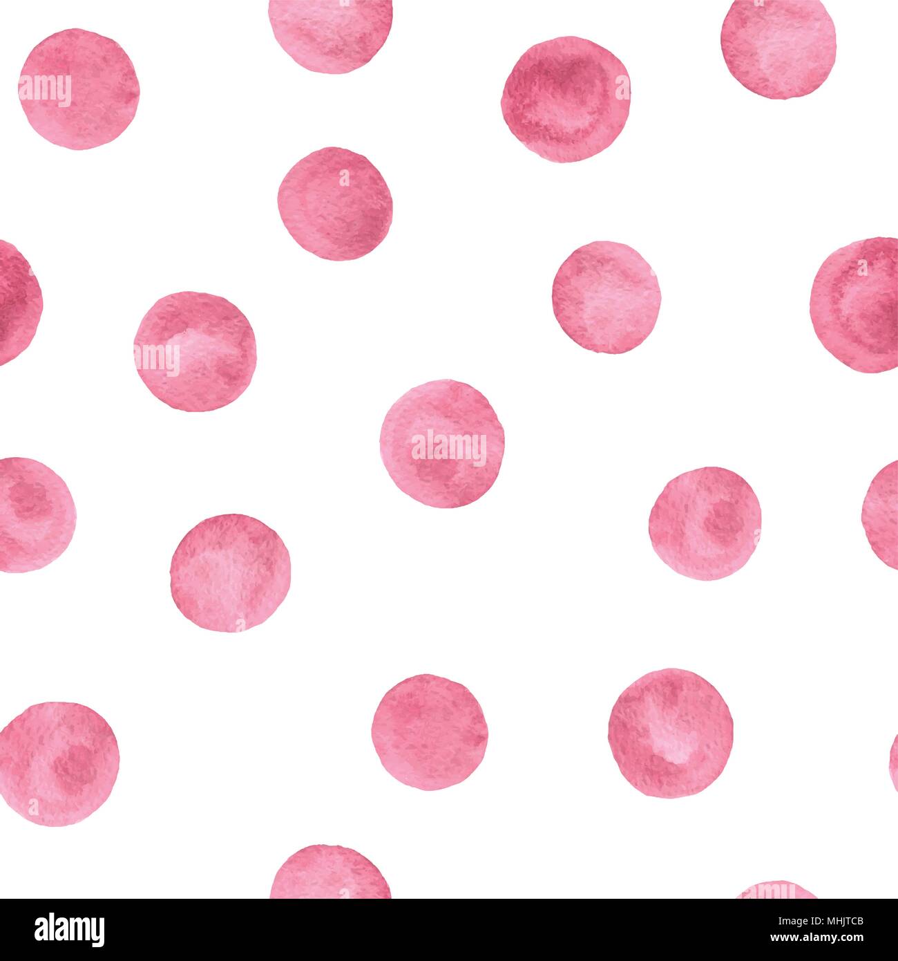 Vettore dipinte a mano rosa polka dot seamless pattern su uno sfondo bianco. Texture astratta per il design. Illustrazione Vettoriale