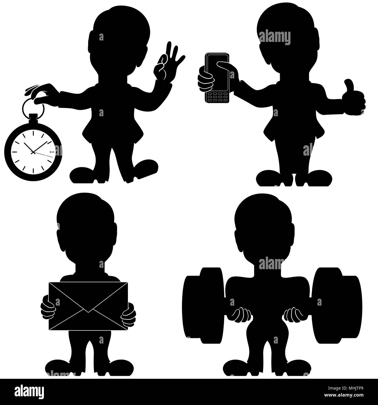Set di quattro colleghi sagome, concettuale stencil cartoon illustrazione vettoriale Illustrazione Vettoriale