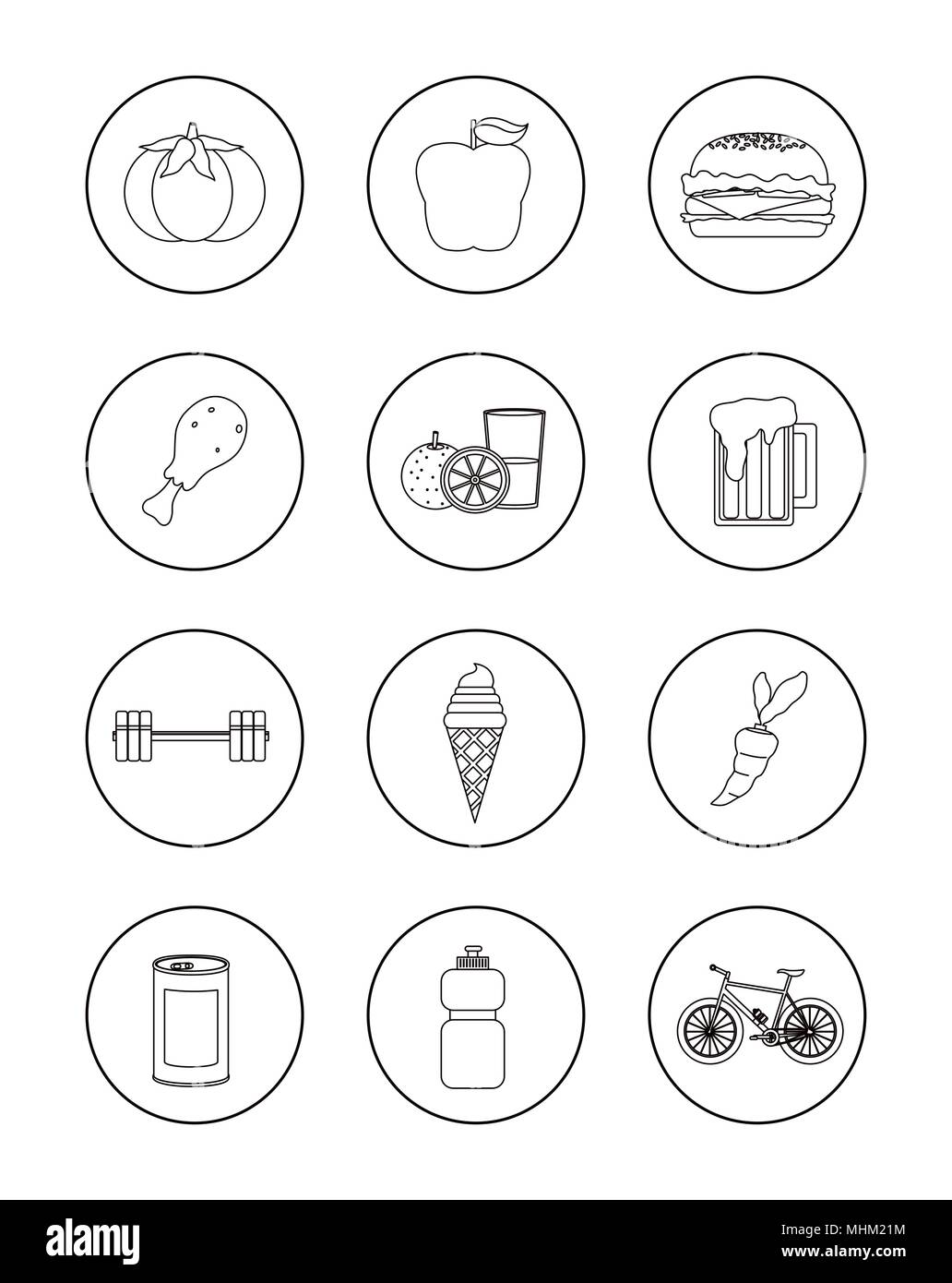 Set di sani e abitudini insalubri icone Illustrazione Vettoriale