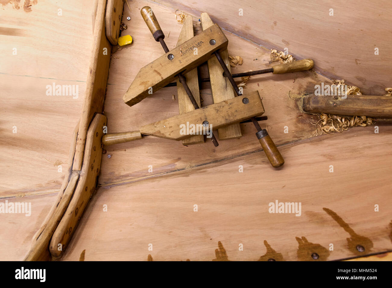 NC01673-00...North Carolina - dettaglio della barca costruzione presso il Roanoke Island Maritime Museum. Foto Stock