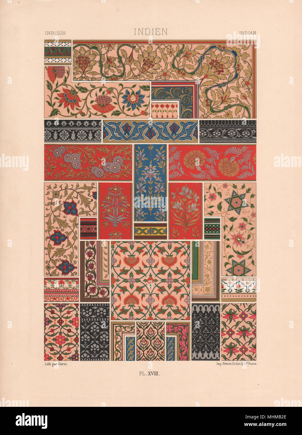 RACINET ORNEMENT POLYCHROME 18 Indian arti decorative patterns motivi c1885 Foto Stock