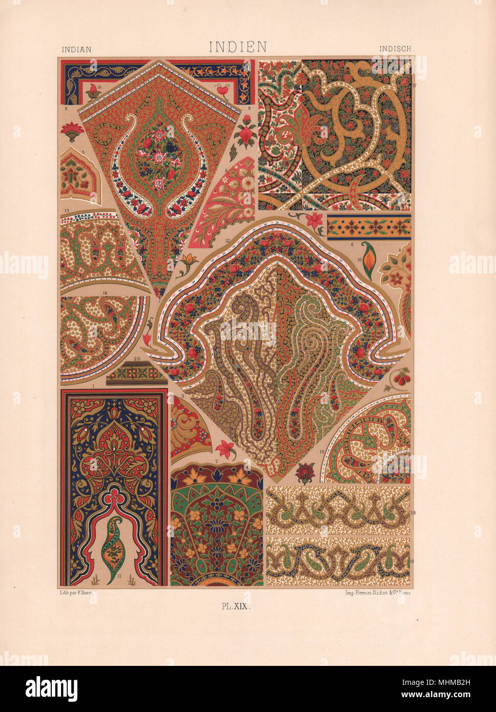 RACINET ORNEMENT POLYCHROME 19 Indiani arti decorative patterns motivi c1885 Foto Stock