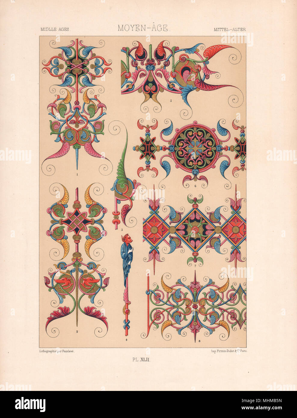 RACINET ORNEMENT POLYCHROME 42 medievale di arti decorative patterns motivi c1885 Foto Stock