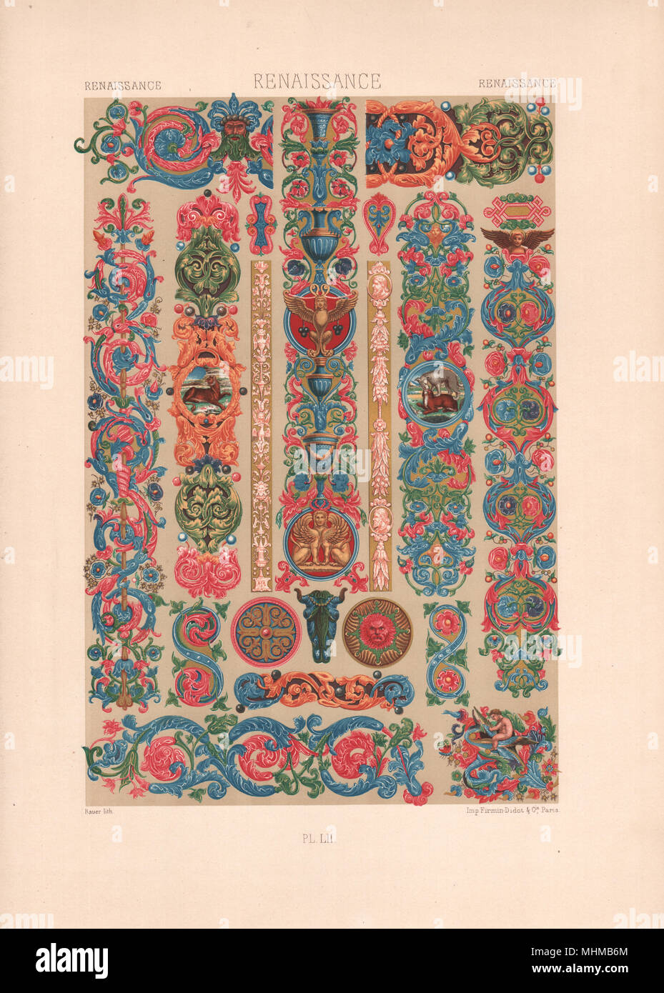 RACINET ORNEMENT POLYCHROME 52 Renaissance arti decorative patterns motivi c1885 Foto Stock