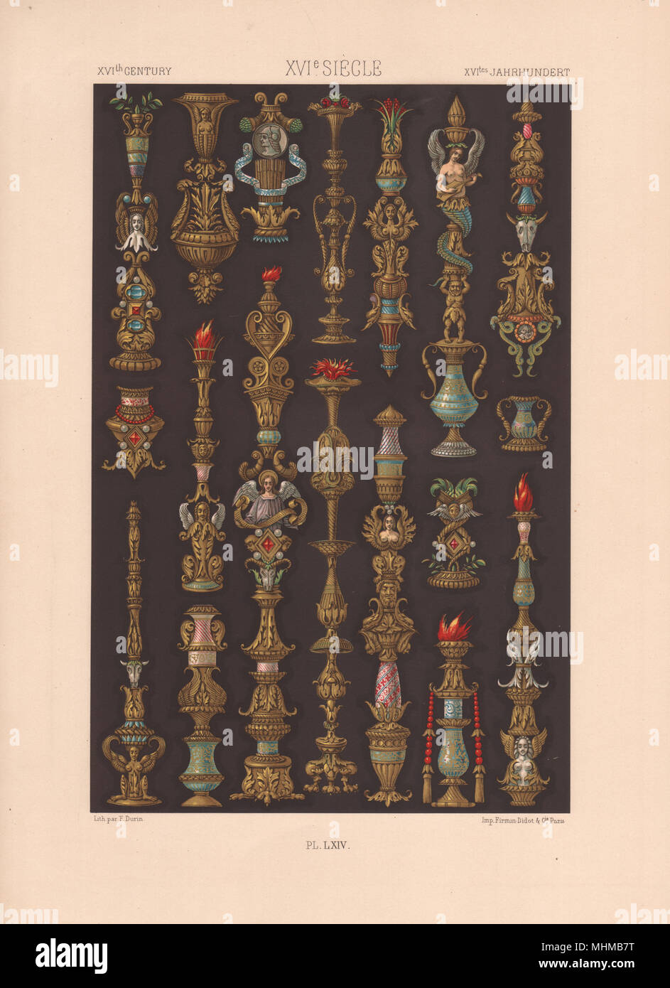 RACINET ORNEMENT 64 policromo del XVI e XVII secolo arti motivi modelli c1885 Foto Stock