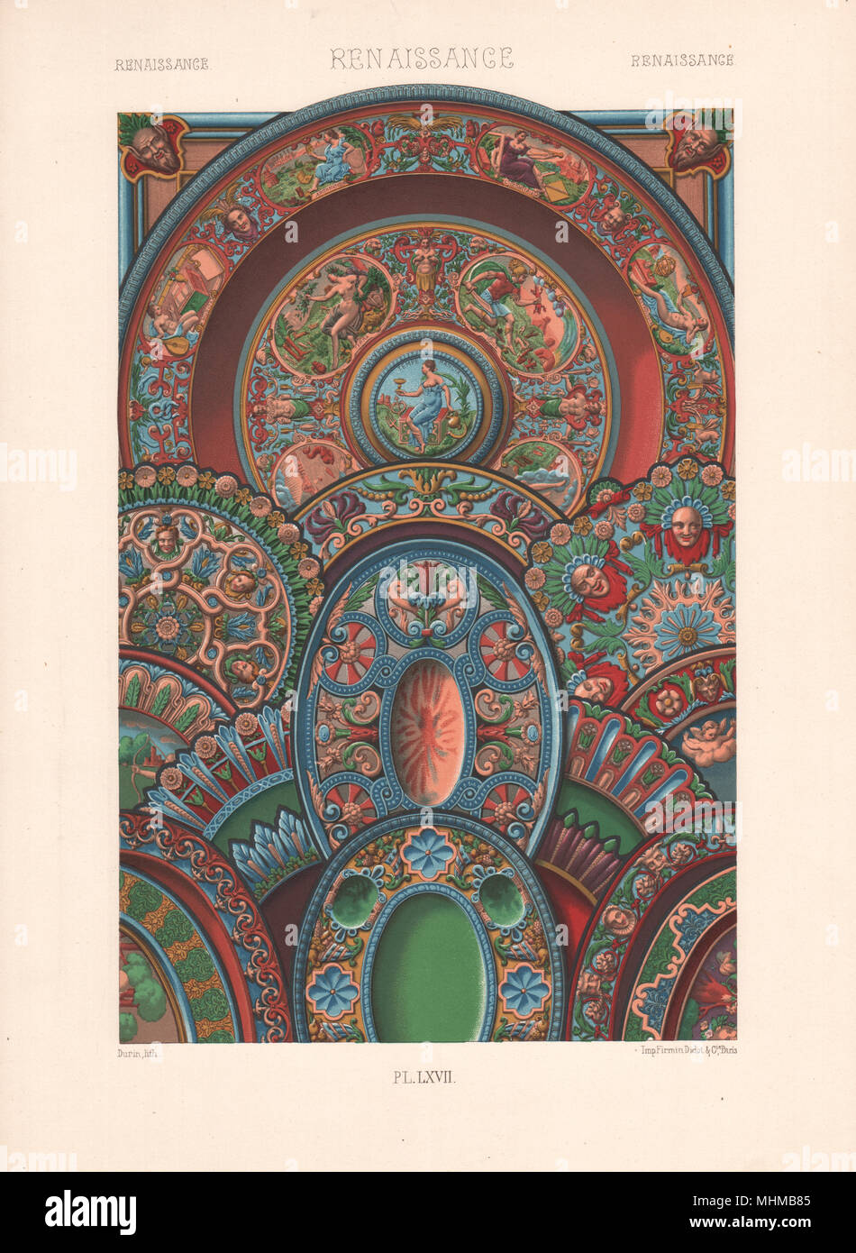 RACINET ORNEMENT POLYCHROME 67 Renaissance arti decorative patterns motivi c1885 Foto Stock