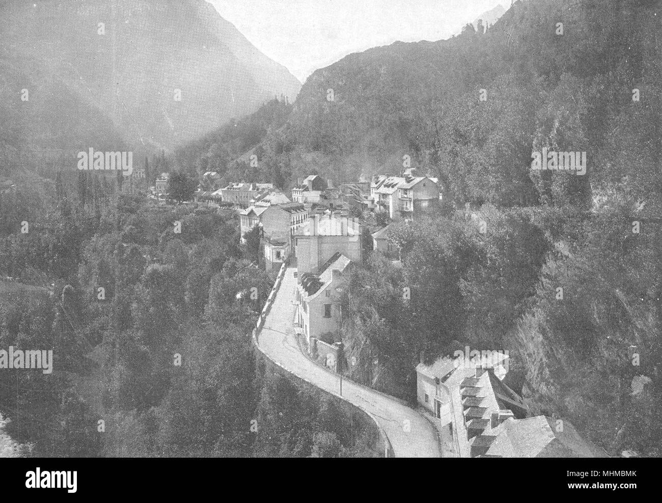 PYRÉNÉES ATLANTIQUES-. Saint Sauveur, Sur rive Gauche diede Pau 1900 antica stampa Foto Stock