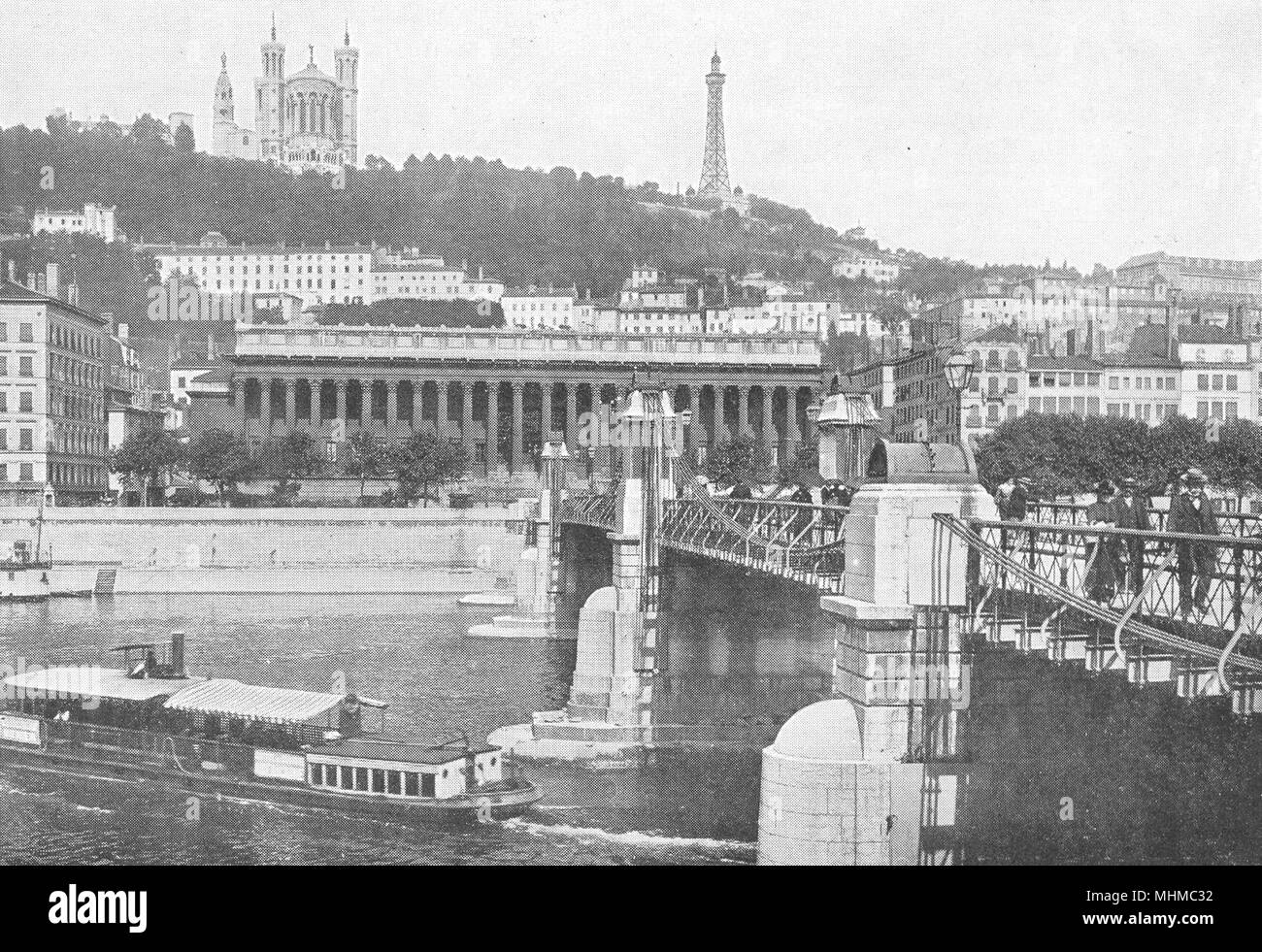 RHÔNE. Les Quais de la Saône, a Lione 1900 antica vintage delle immagini di stampa Foto Stock