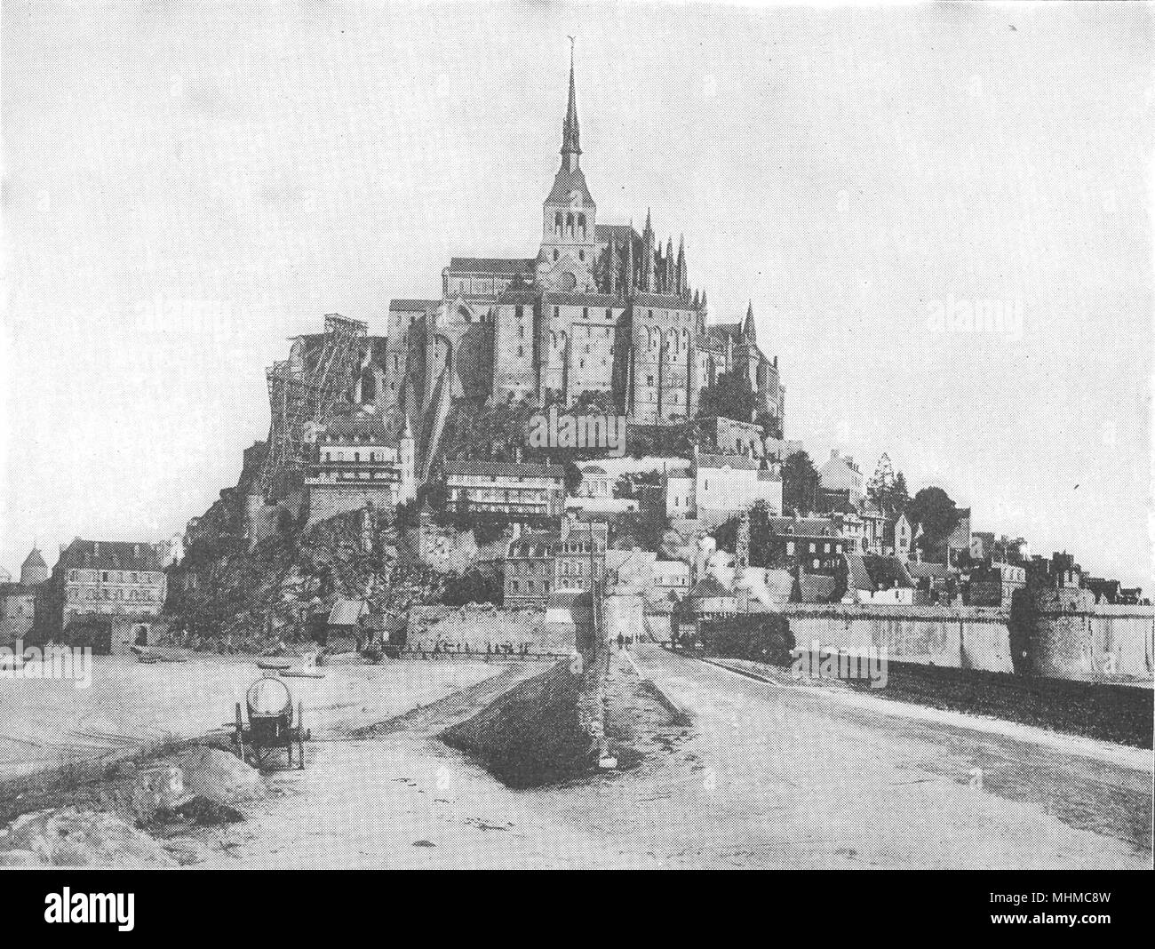 MANCHE. Le Mont- Saint Michel et La Digue 1900 antica immagine di stampa Foto Stock