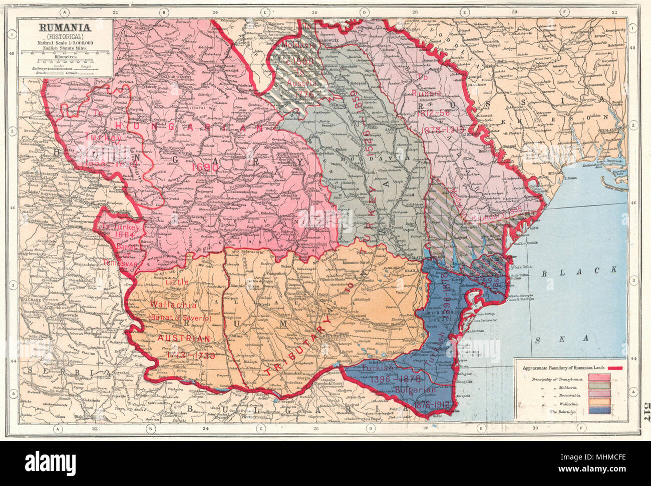 La ROMANIA.storica Transilvania Bessarabia Valacchia Moldavia Dobrudja 1920 mappa Foto Stock