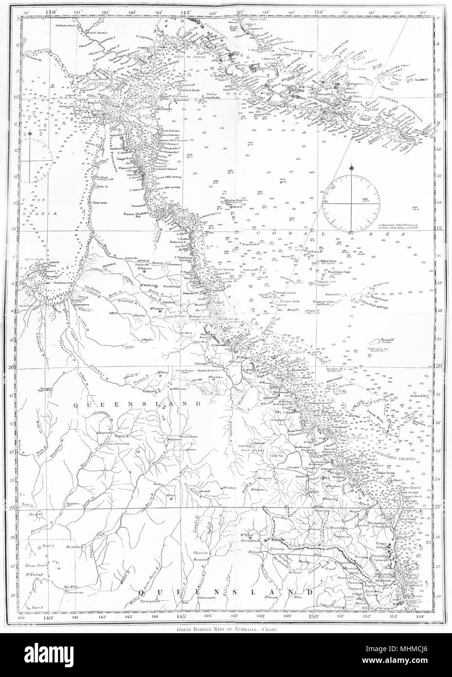 AUSTRALIA.La Grande Barriera Corallina di Australia-Chart 1900 antica mappa Foto Stock