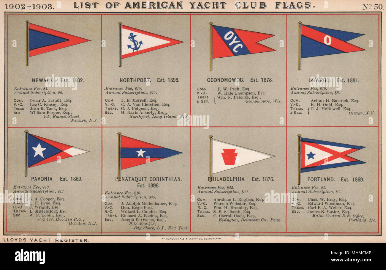 Noi YACHT CLUB FLAG N-P. Newark Northport Oswego Philadelphia Portland 1902 Foto Stock