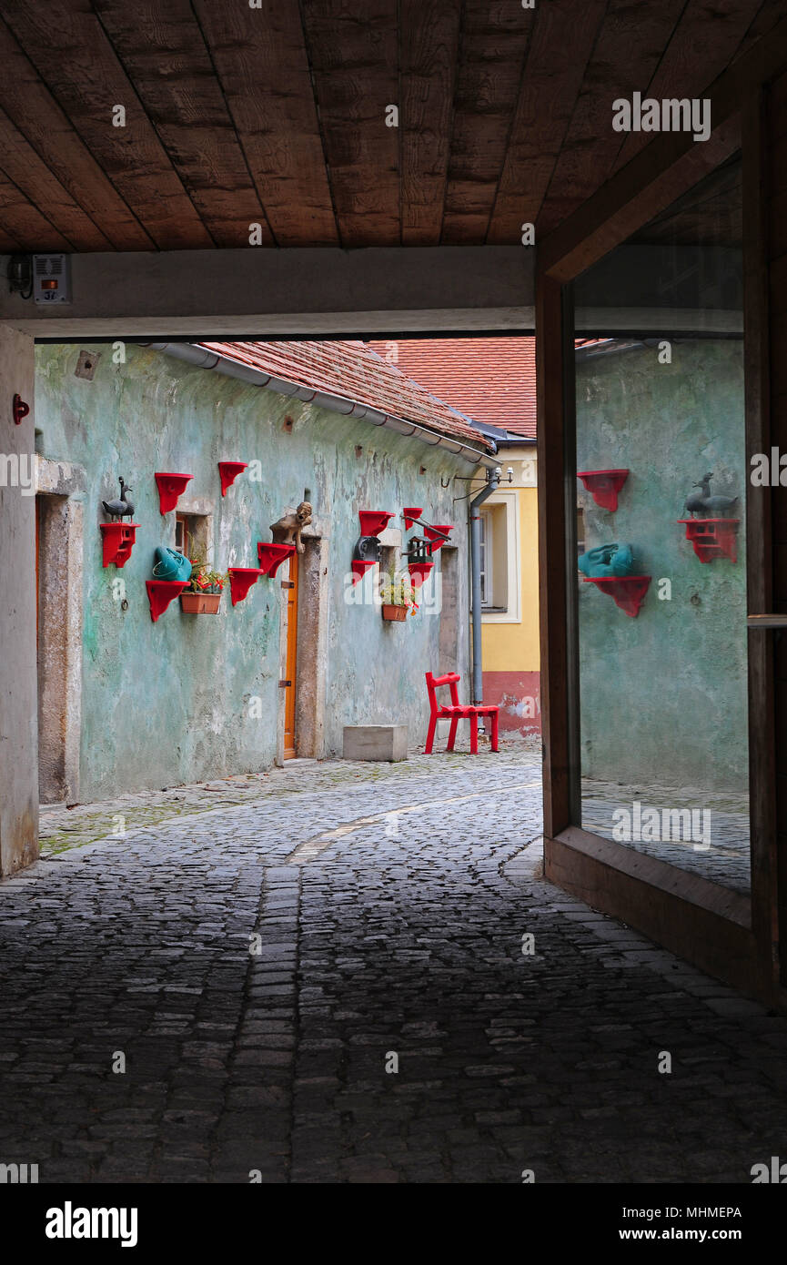 La pittoresca Na Fortne street a Cesky Krumlov, Repubblica Ceca Foto Stock