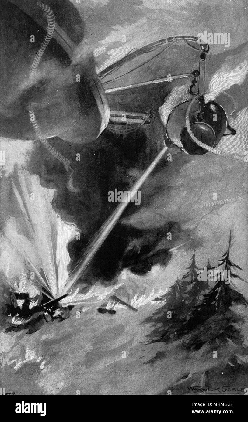 Il marziano 'Fighting-Machine' elimina le batterie di artiglieria. La guerra dei mondi è un romanzo di fantascienza di autore inglese H. G. Wells (1866-1946). Questa piastra proviene dalla prima versione serializzata, pubblicato nel 1897 da Pearson della rivista nel Regno Unito. Data: 1897 Foto Stock