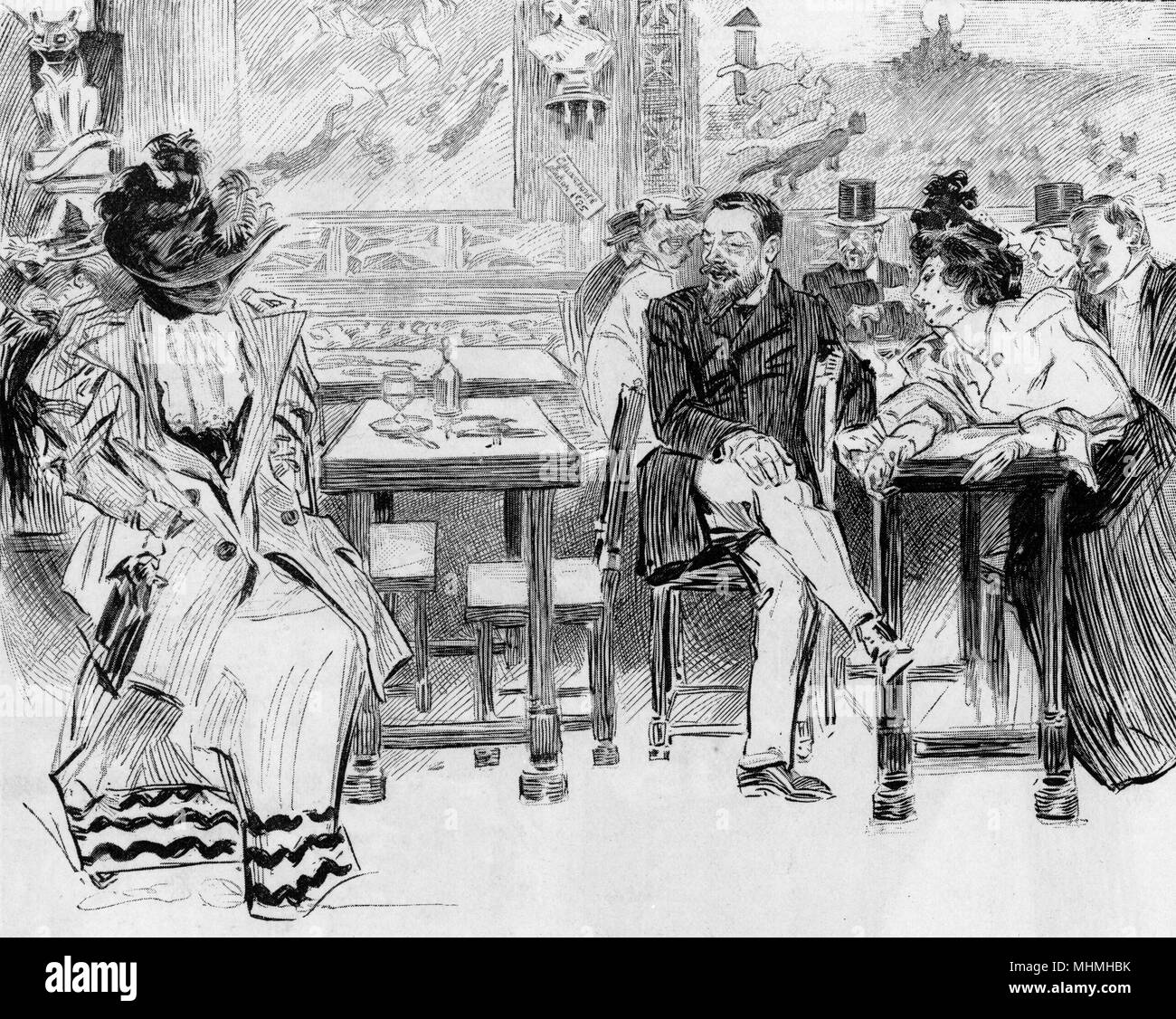 Conversazione tra uomo e donna nel ristorante data: 1894 Foto Stock