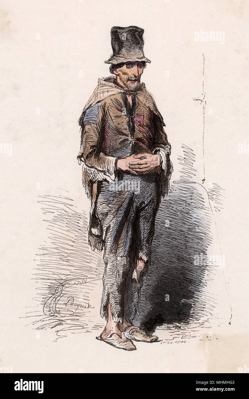 Povero mendicante francese 1850 Foto Stock