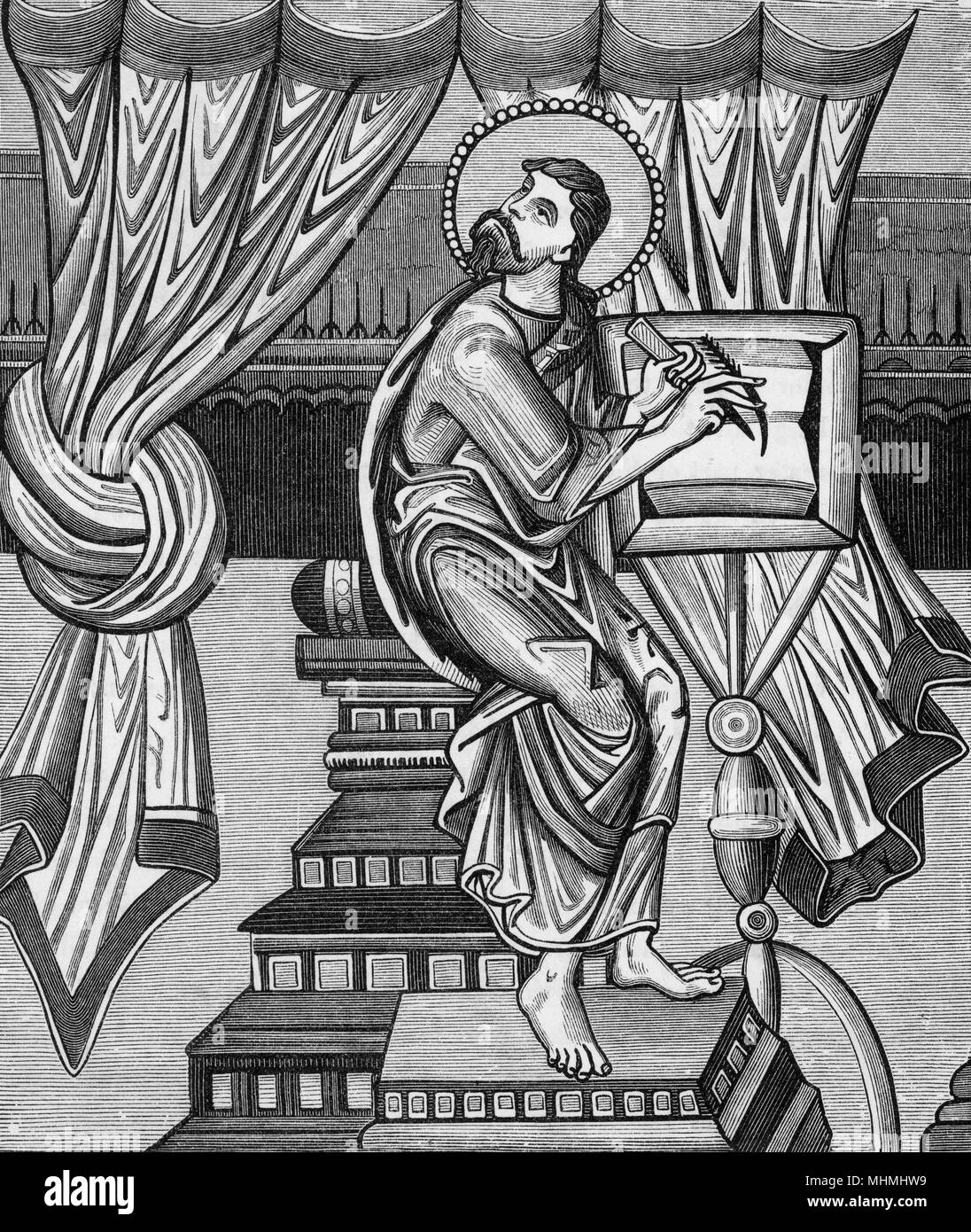 Un studioso medievale guarda al cielo per ispirazione Data: IX secolo Foto Stock