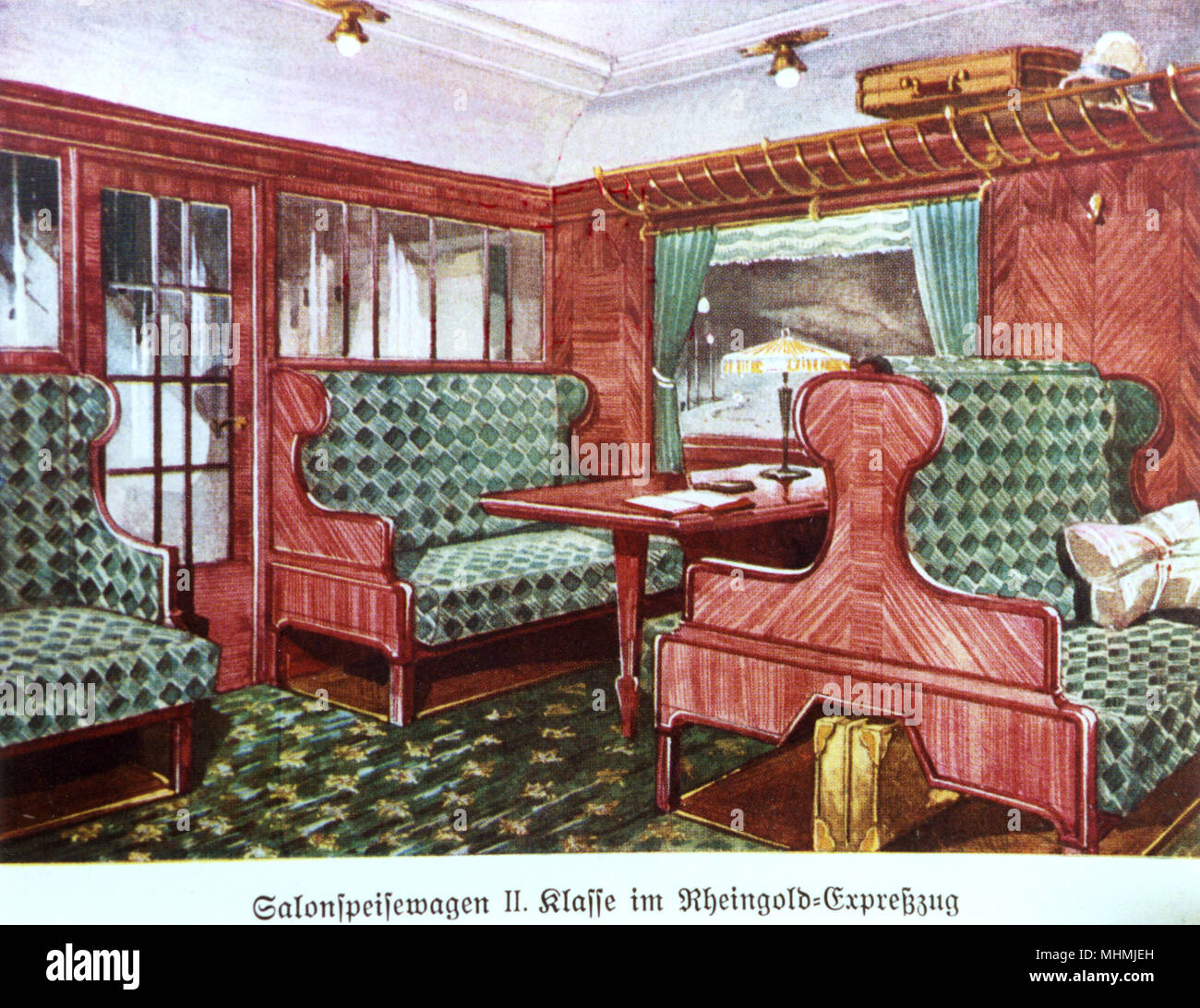 Plush interno del "Rheingold" treno express (seconda classe). Data: 1930s Foto Stock