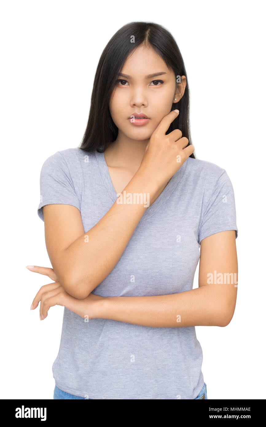 Donna asiatica ritratto isolato su sfondo bianco. Con il tracciato di ritaglio Foto Stock