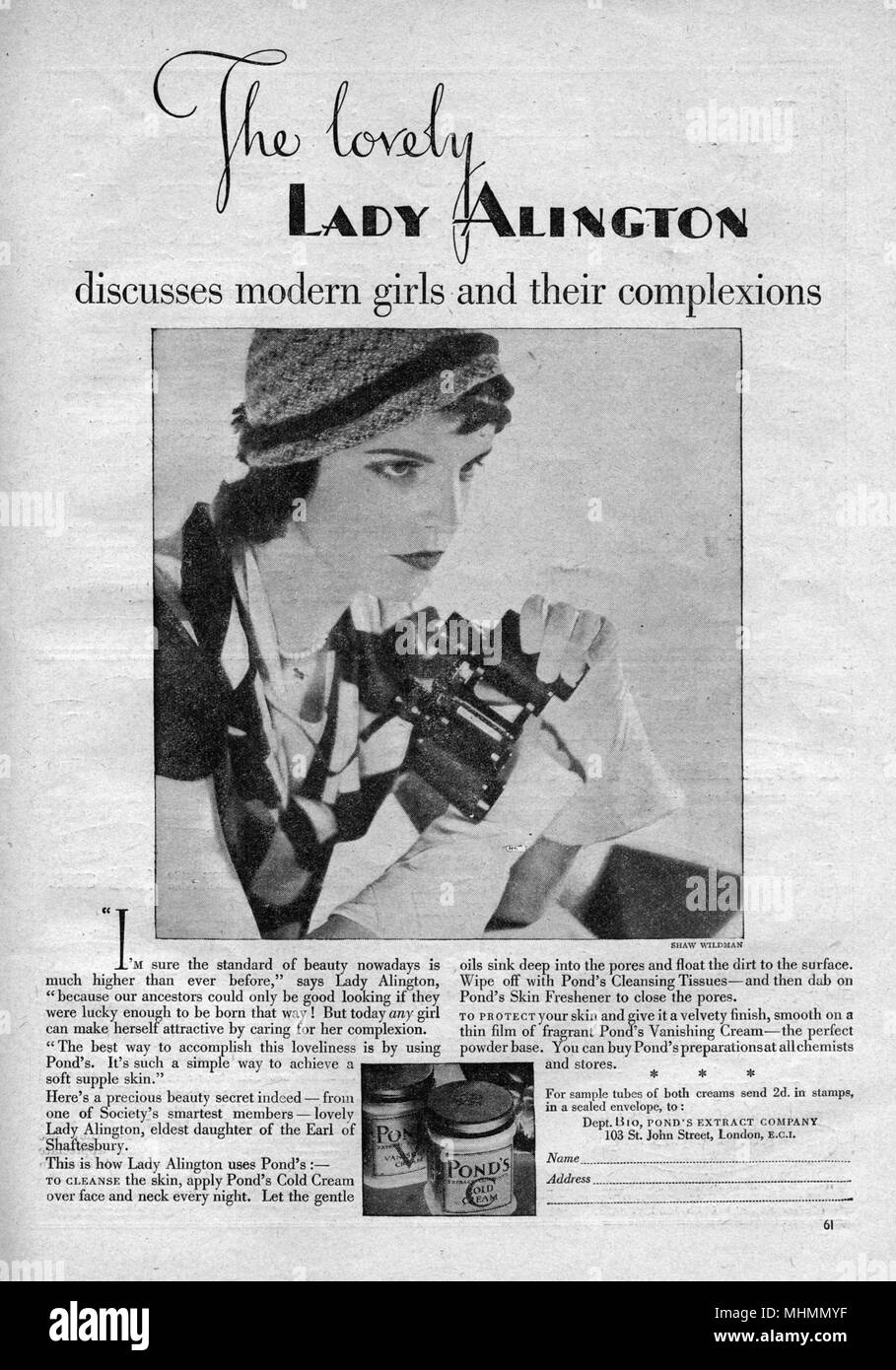 Pond's Cold Cream Annuncio pubblicitario - Lady Alington Foto Stock