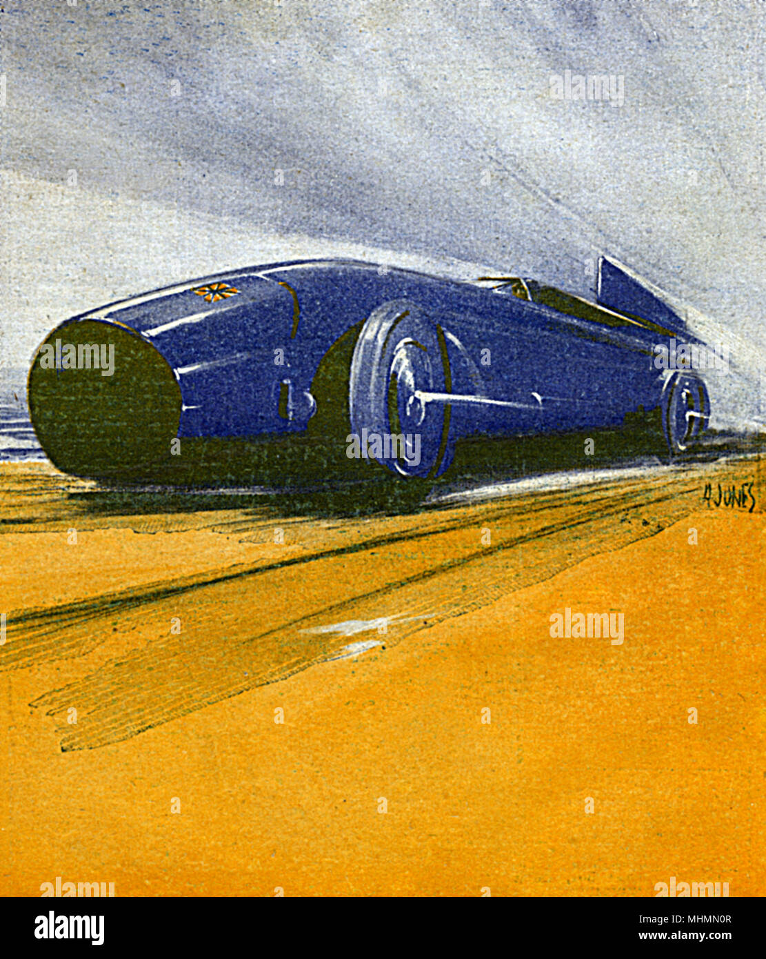 Sir Malcolm Campbell's Bluebird rompere il record di velocità su terra a Daytona Beach nel 1931. Data: 1932 Foto Stock