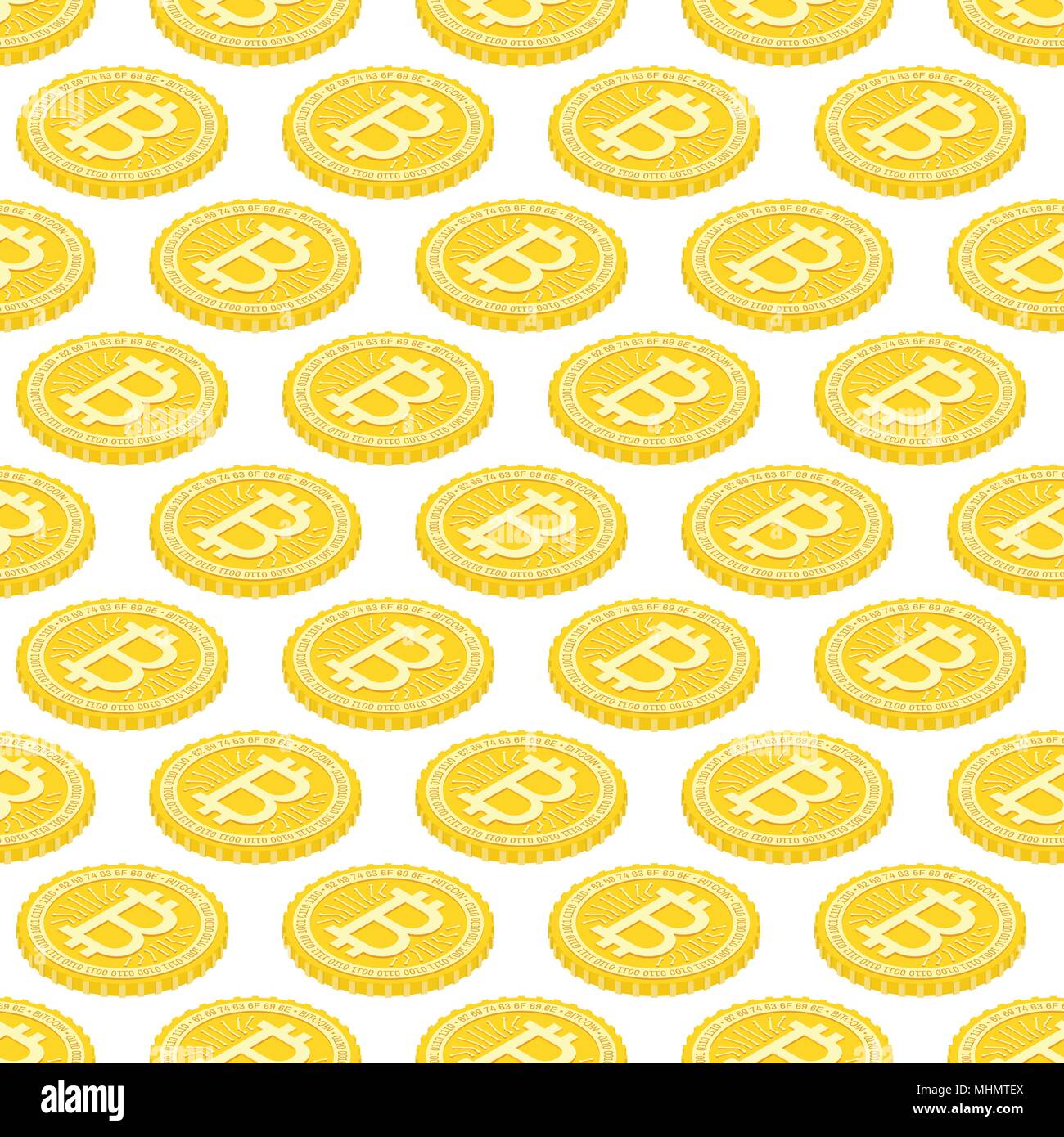 Bitcoin seamless pattern. Geometriche 3d sfondo con bitcoins. Illustrazione Vettoriale. Virtuale moneta elettronica. Illustrazione Vettoriale