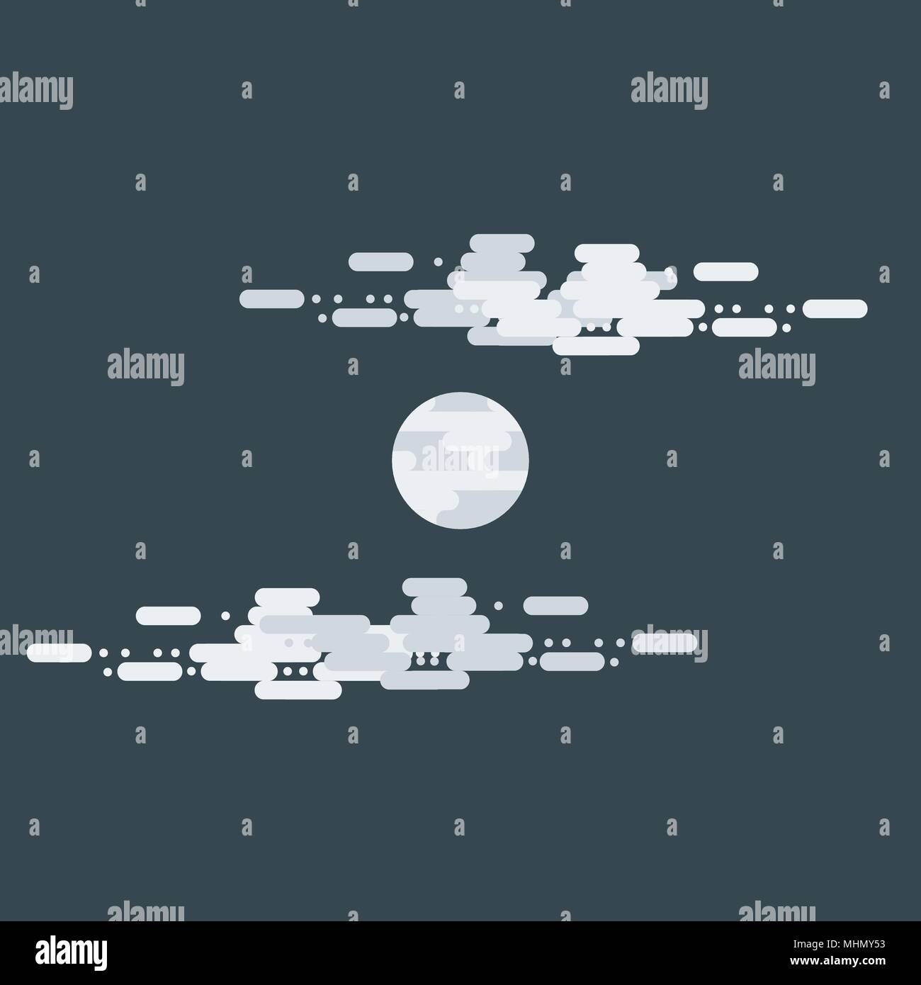 Vettore di notte flat illustrazioni o banner. Luna con nuvole. Illustrazione piana del cielo e meteo broadcasting, cloud e la vita, periodo e ciclo per striscioni di mobile app sfondi Illustrazione Vettoriale