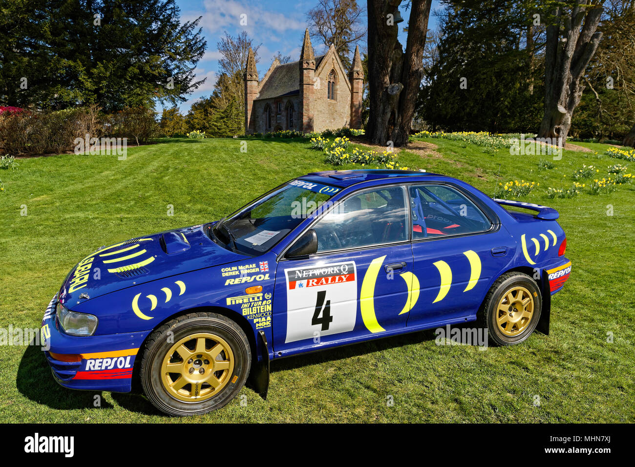 Colin McRae la Subaru Impreza 555 rally car fuori Scone Cappella Foto Stock