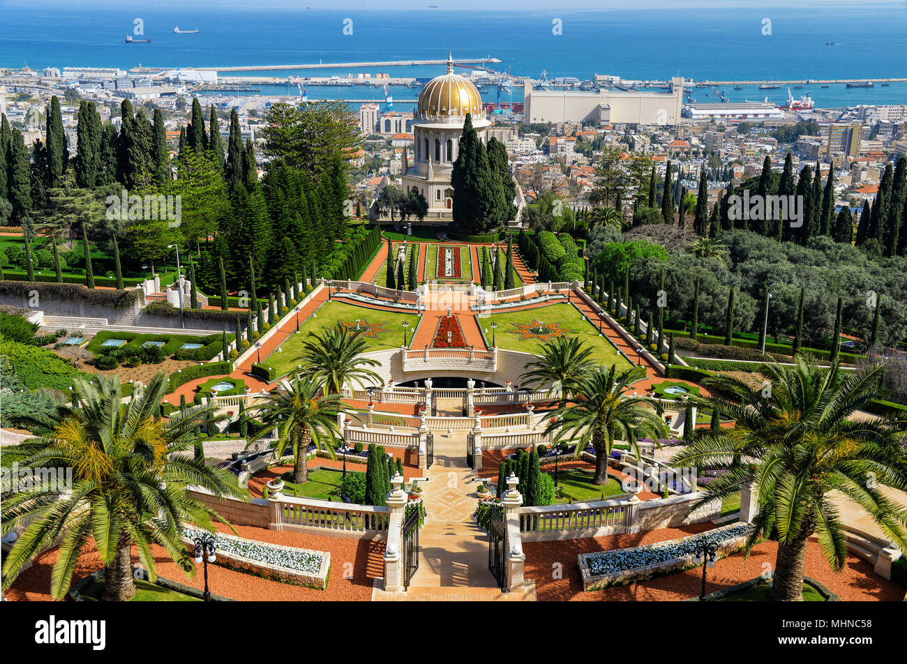 Bahaha'i World Center giardini. Haifa, Israele. Foto Stock