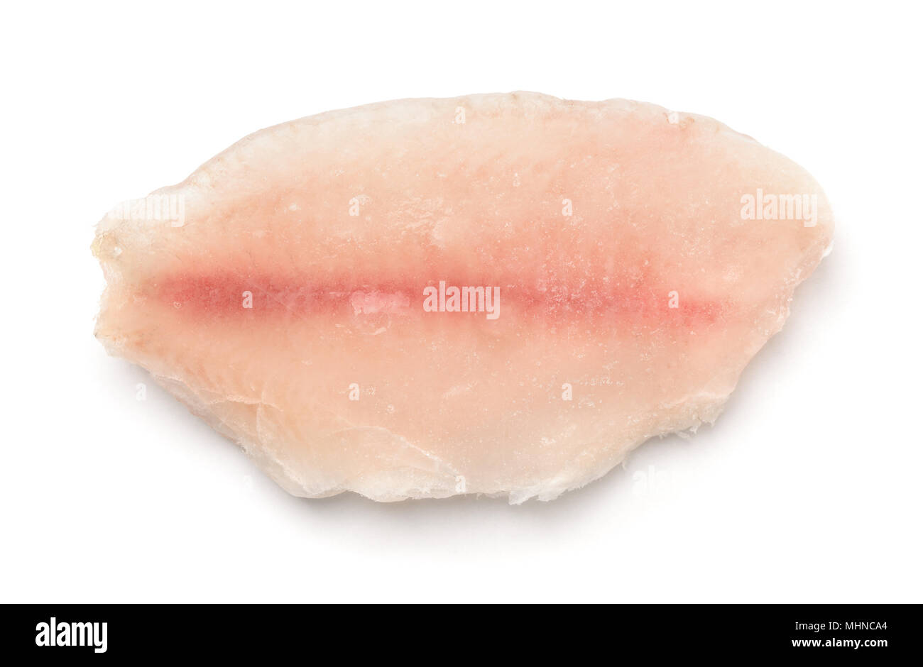 Vista dall'alto di congelati Filetto di pesce isolato su bianco Foto Stock