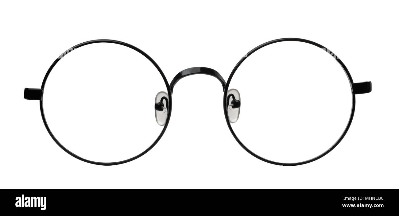 Vista frontale di occhiale rotondo telaio isolato su bianco Foto Stock