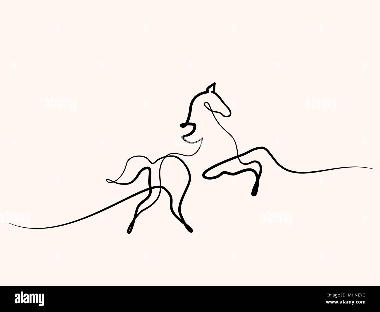 Continuo di un disegno della linea. Il logo di cavallo Illustrazione Vettoriale