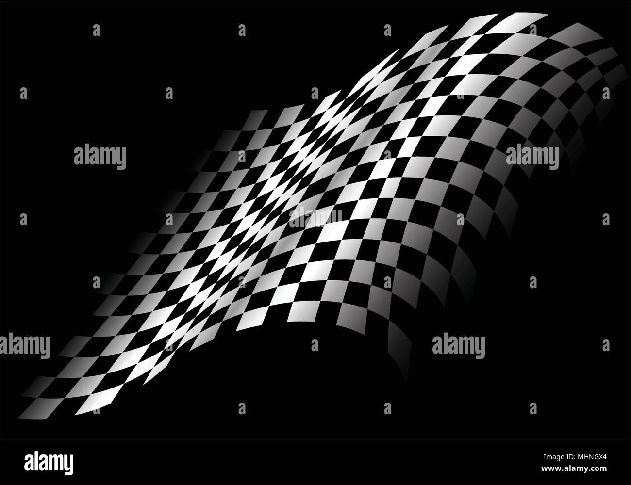 Bandiera a scacchi in onda design nero per lo sport gara del campionato sfondo illustrazione vettoriale. Illustrazione Vettoriale