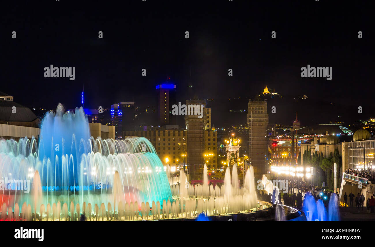 La Fontana Magica di Montjuic a Barcellona, Spagna Foto Stock