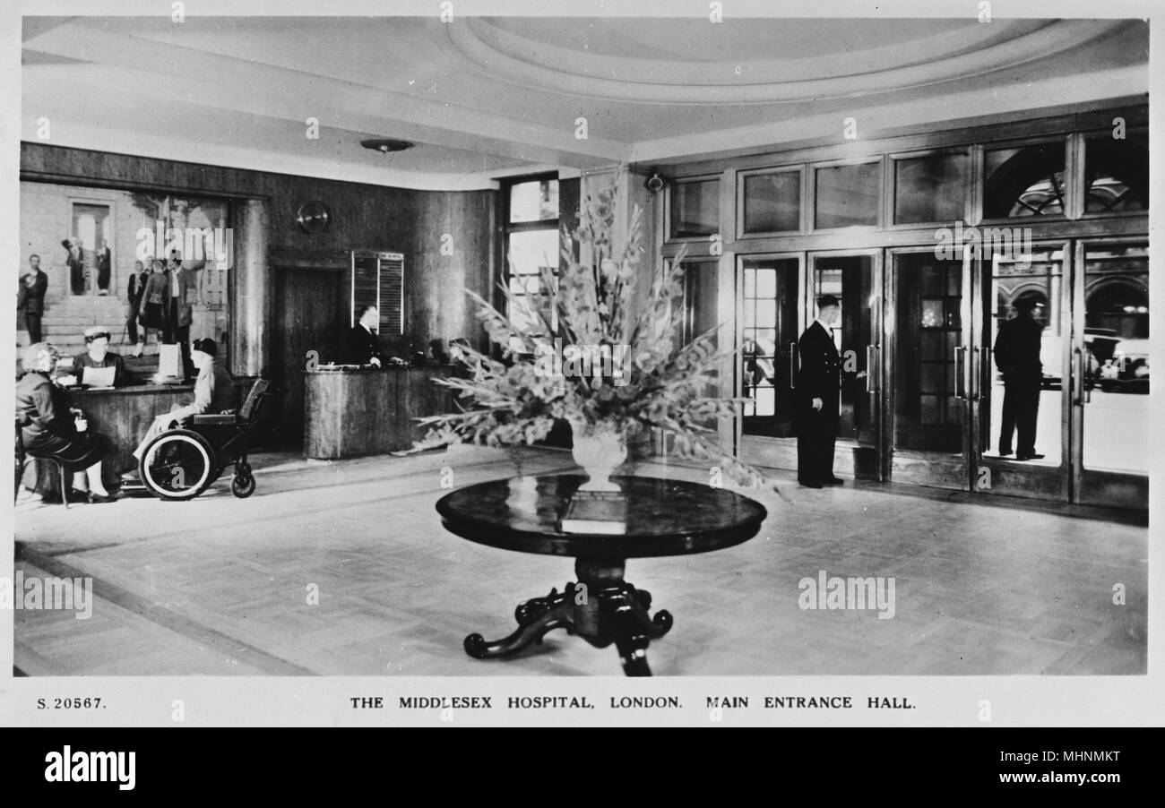 Ingresso al Middlesex Hospital, Mortimer Street, Londra Foto Stock
