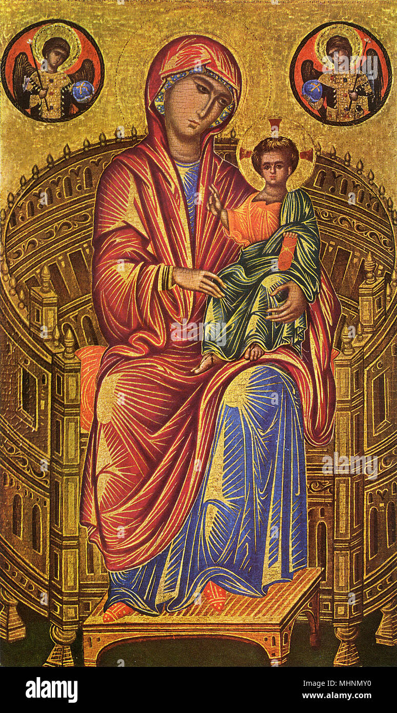 Madonna in trono con Bambino - Scuola Bizantina Foto Stock