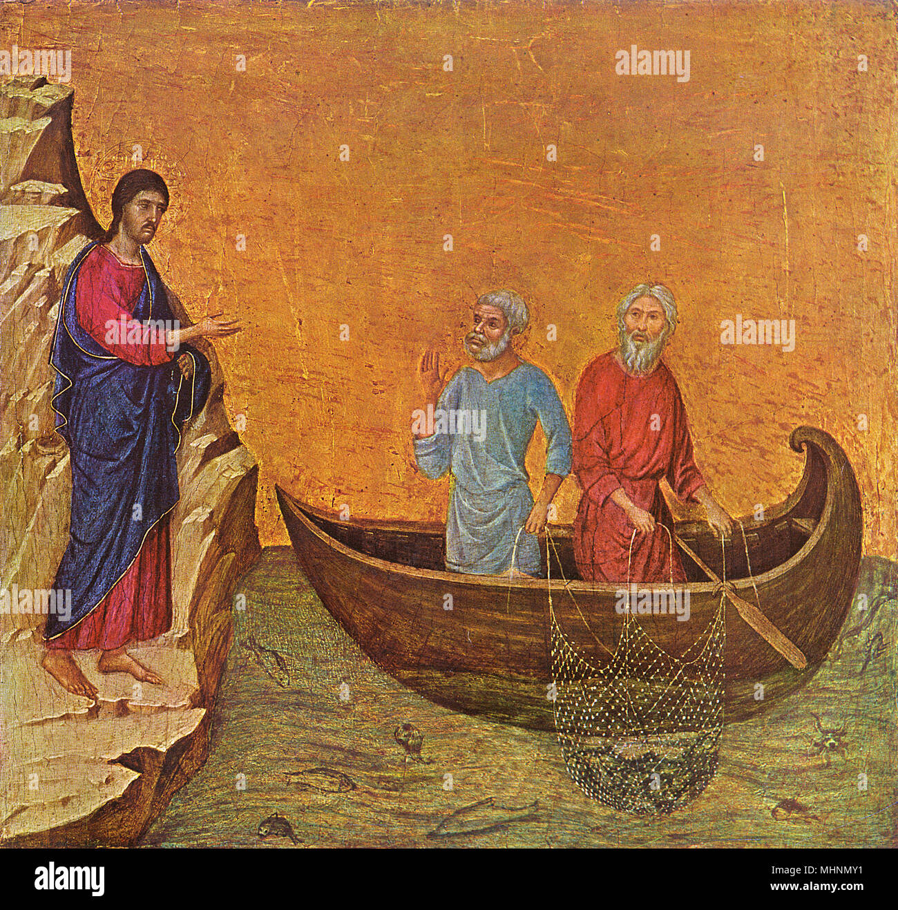 La chiamata degli Apostoli Pietro e Andrea di Duccio di Buoninsegna (c.1255-1319) - senesi per la predella del Duomo di Siena. Data: circa 1310 Foto Stock