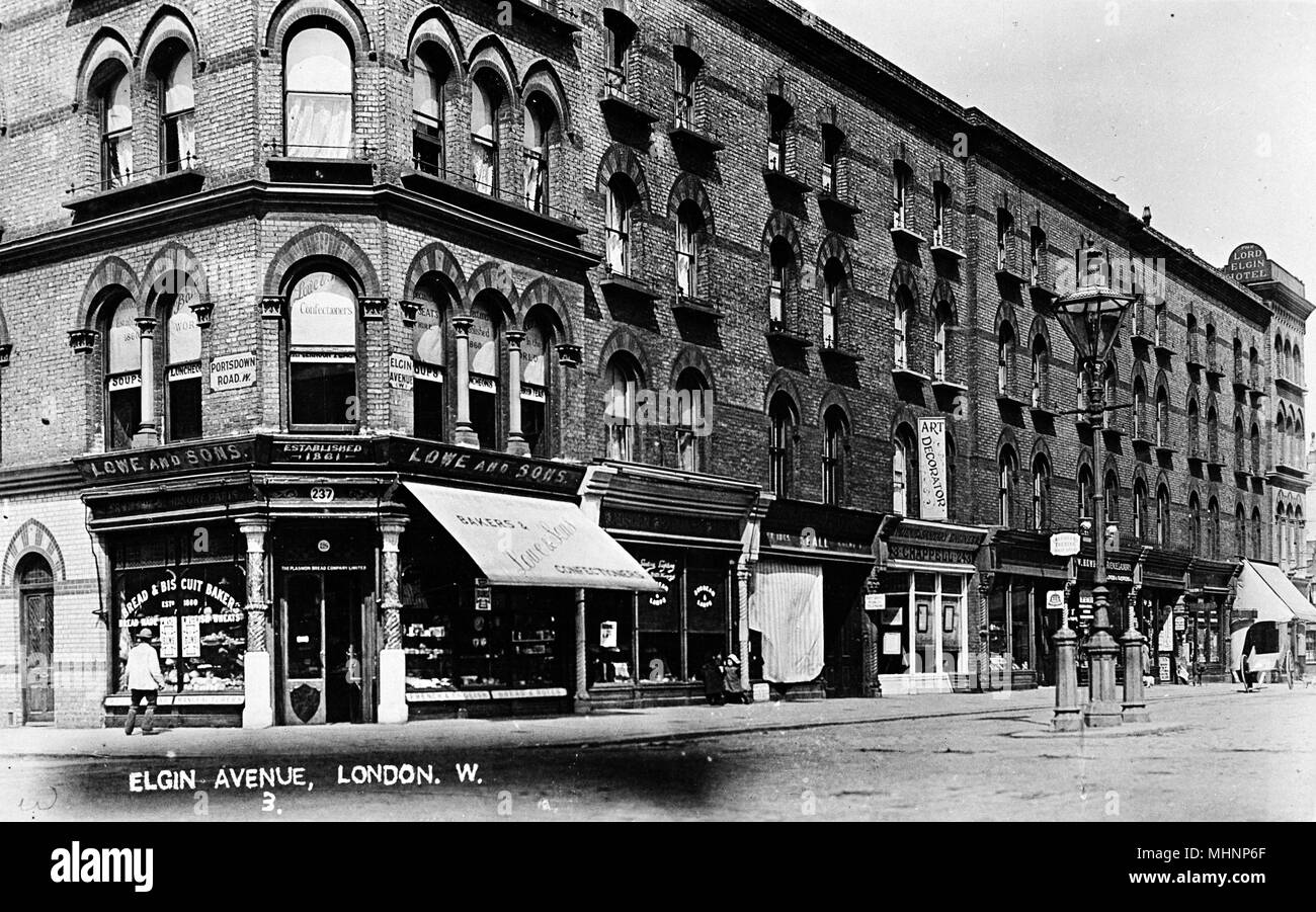 Elgin Avenue, West London, all'angolo con Portsdown Road. Data: circa 1910 Foto Stock