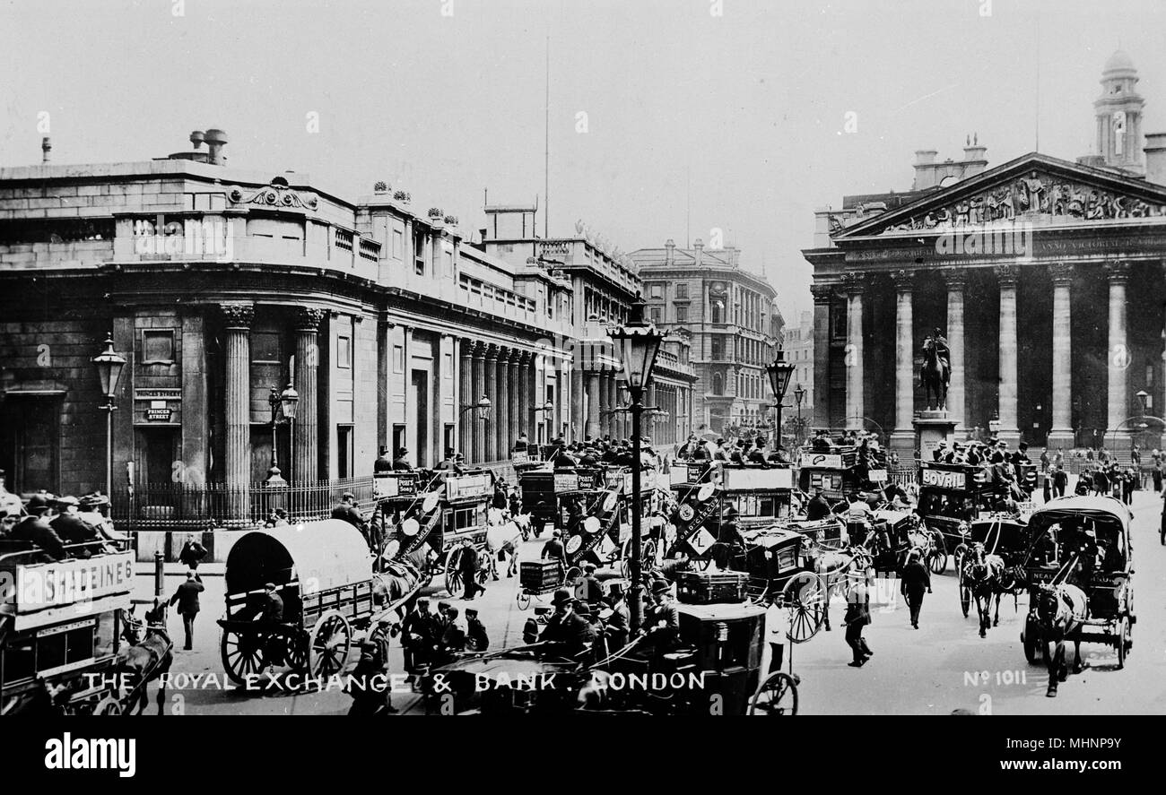 Banca di Inghilterra e la Royal Exchange, Londra Foto Stock