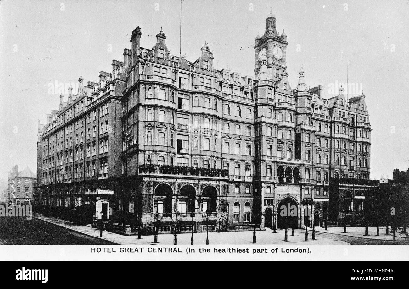 Hotel molto centrale, vicino a Regents Park, Londra - ha affermato di essere nella parte più salutari di Londra. Data: circa 1910 Foto Stock